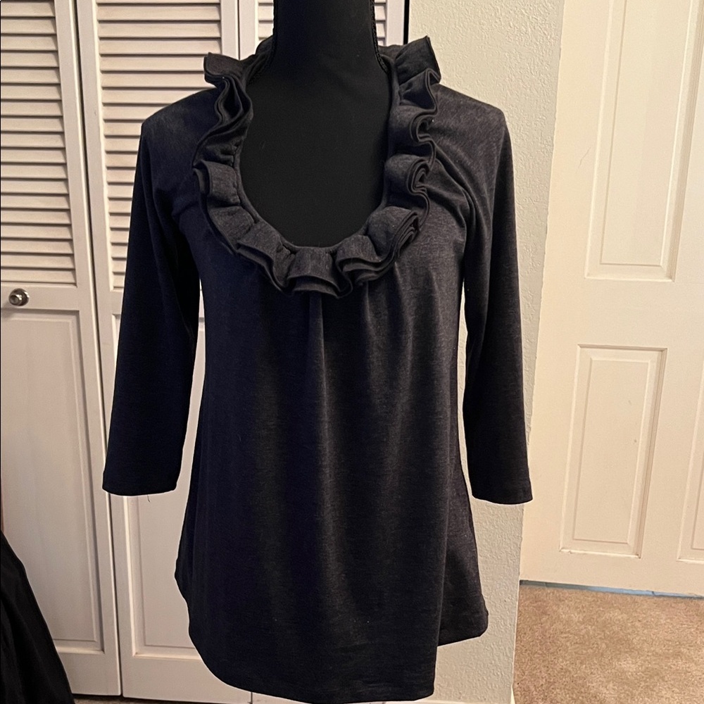 Elegant Black Ruffle Neck Women's Top